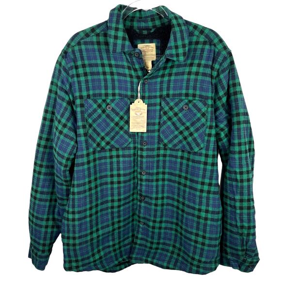Telluride Clothing Co Flannel Jacket Green Navy Blue Large Sherpa Lined New - Picture 1 of 11